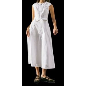 Freemarket Womens White Maxi Cotton Dress Pockets Unlined SZ L 10-12 Clean‎ Girl